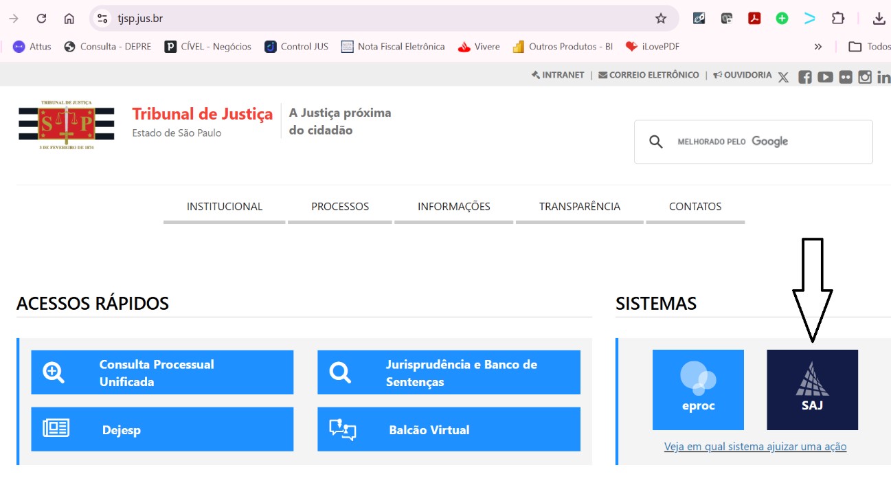 Portal e-SAJ com o menu Requisitórios expandido e destaque para Portal do Devedor