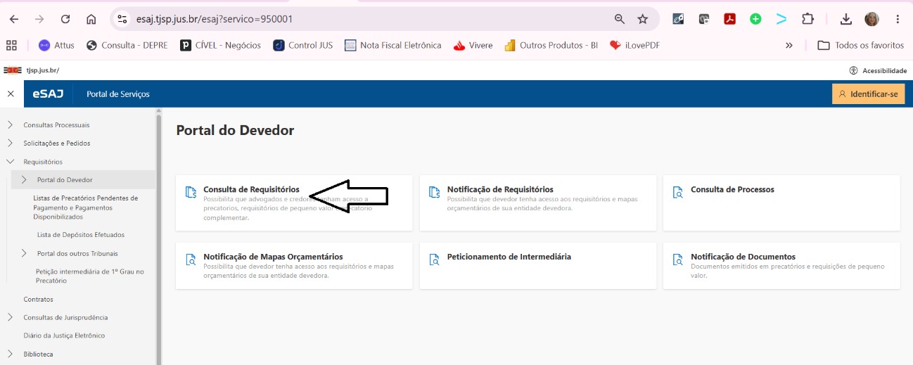 Portal do Devedor com destaque para o cartão Consulta de Requisitórios
